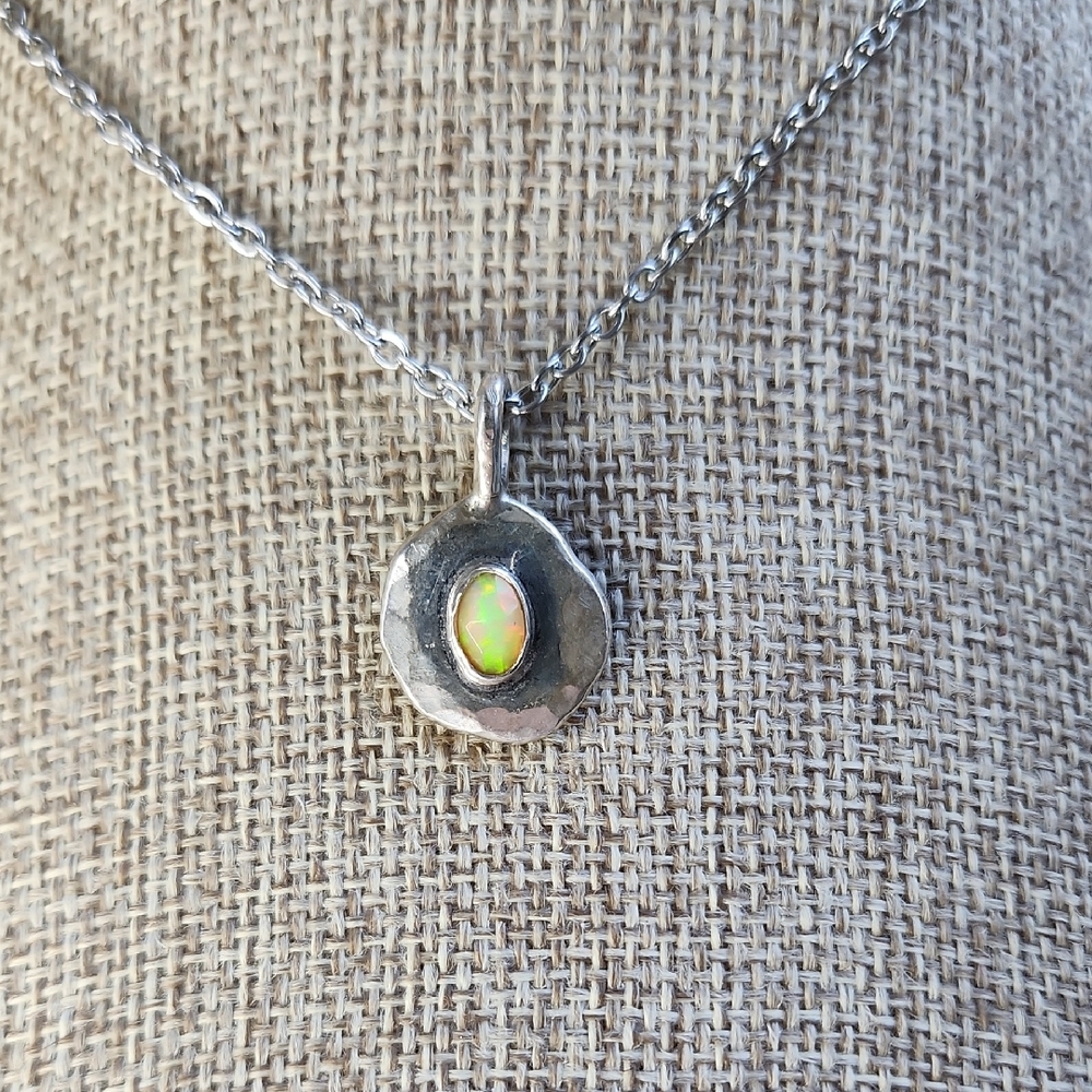 Artisan Made Iridescent Welo Opal Pendant Necklace. Silent Wolf Jewelry